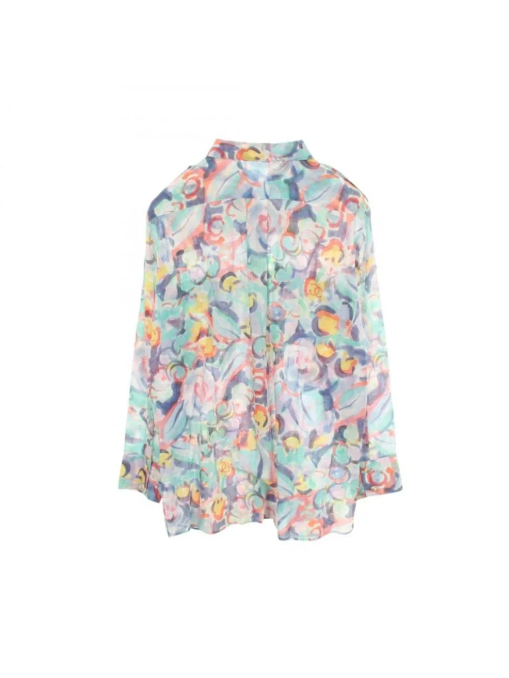 Chanel CC Logo Watercolor Pattern Long Sleeve Cotton Shirt